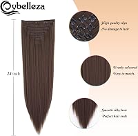 Cybelleza Csatos Hajhosszabbítás - 8 Részes Egyenes Műhaj Szett Nőknek, 60 cm, Világosbarna, Hajdúsító Póthaj 2