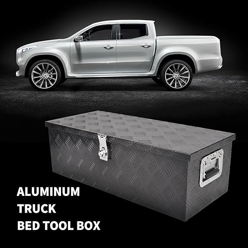 Miniatura 6 de Caja de herramientas de aluminio negro de 30 pulgadas, caja de 5 bares, caja plana para camión, automóvil, remolque, al aire libre, recogida debajo