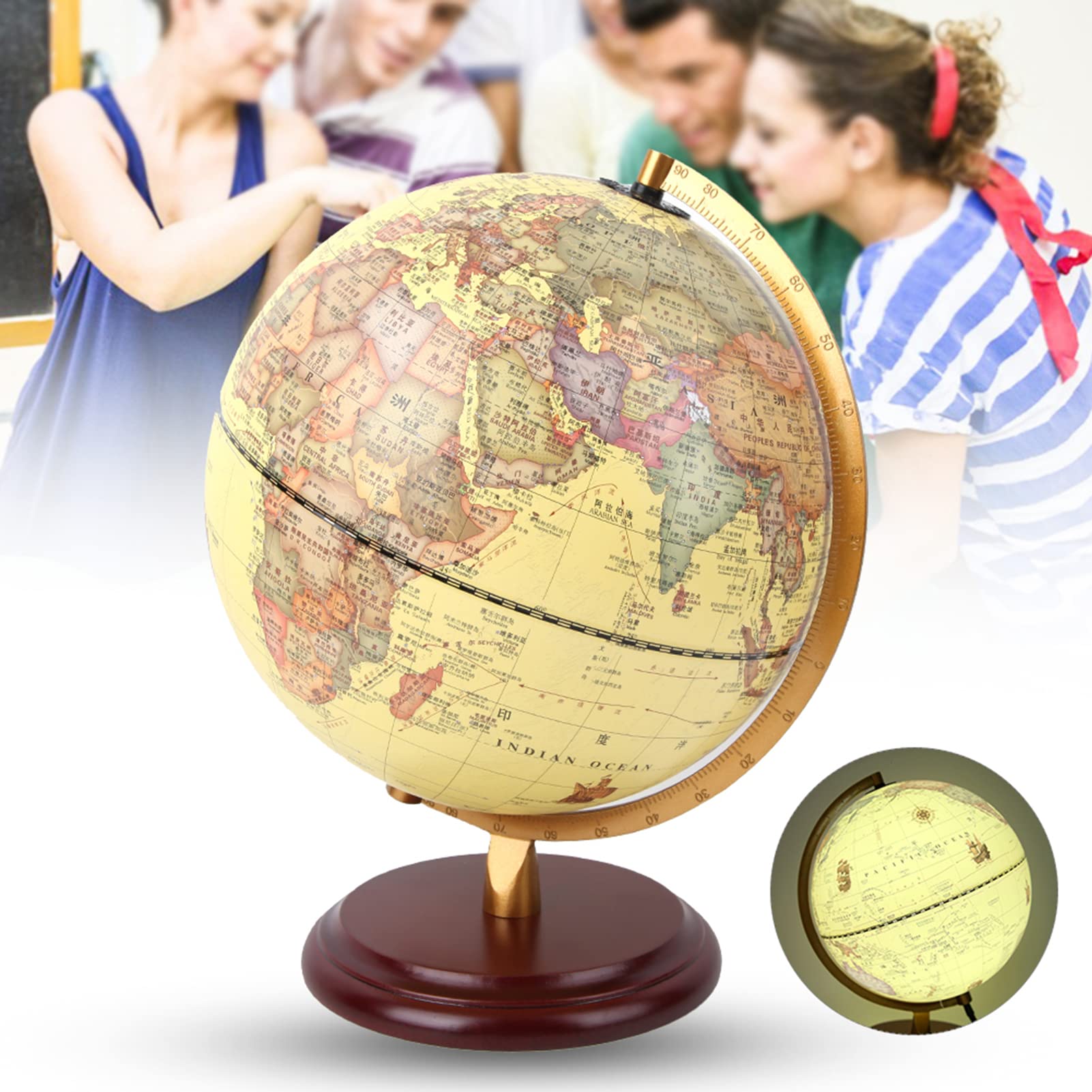 Mappamondo 3D con supporto Notte Adulti Bambini Visualizza Mappamondo antico per mappamondo da scrivania o aula(25 cm)