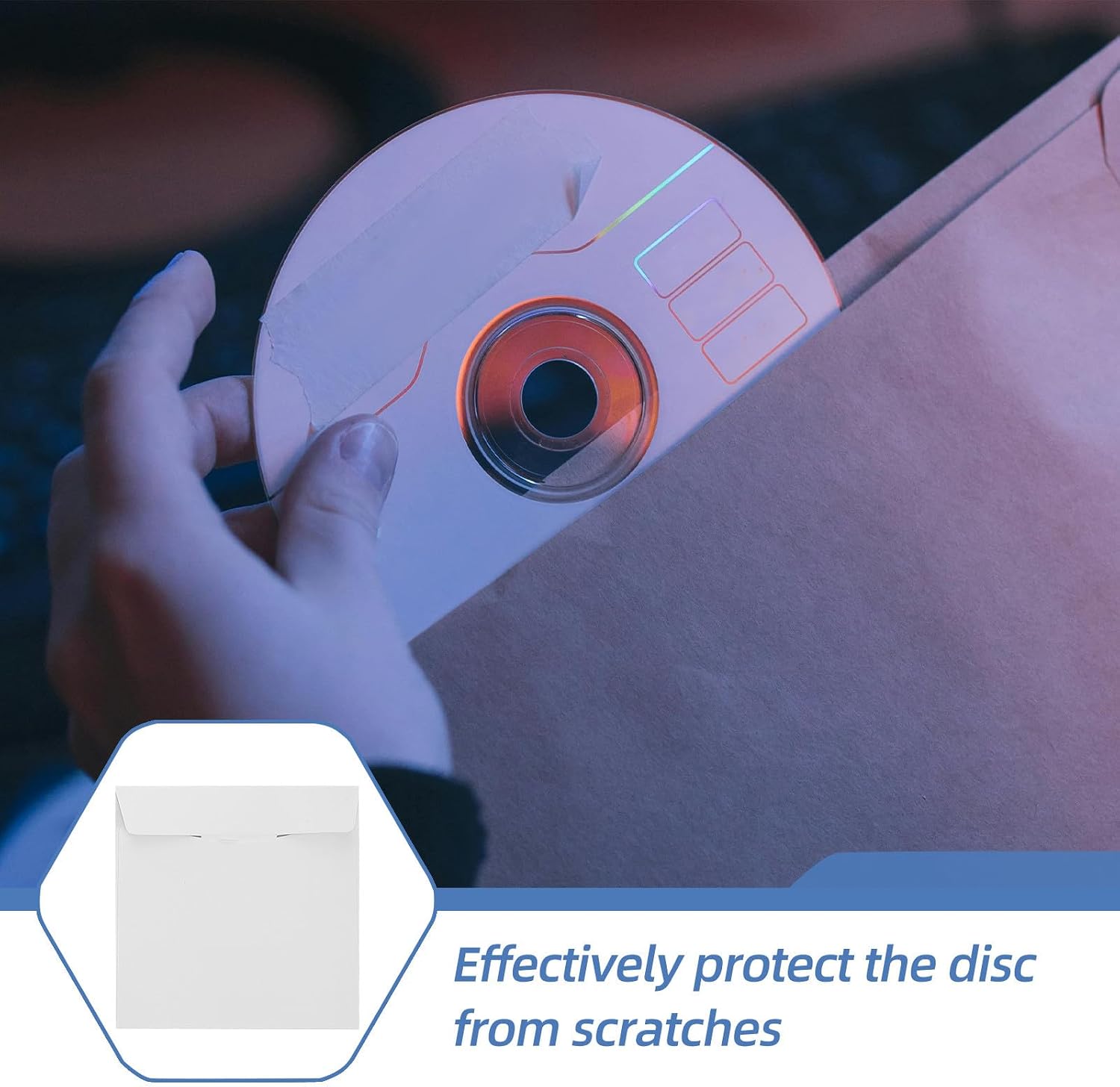 SEWACC 50pcs White Paper CD Sleeves Envelopes for DVD CD Storage Holder with Wide Compatibility and Wear Resistance, Simple Design for Disc Organization and Protection