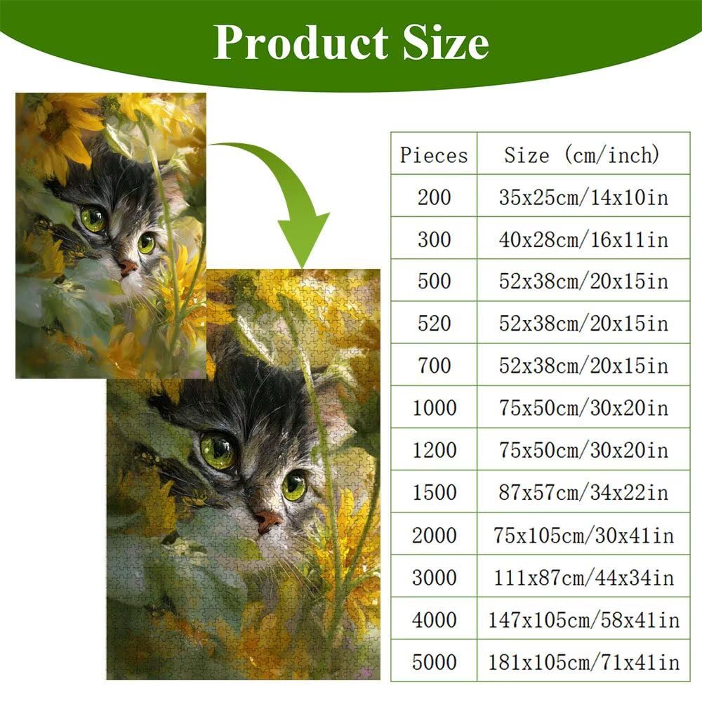 Puzzle Adulti - Gatto & Flower - 1000 Pezzi Fabbricazione in Legno Robusto - Decorazione Murale con Poster - Prodotto Riservato ad Adulti e 14 Anni in Su (75x50cm) P3#1241