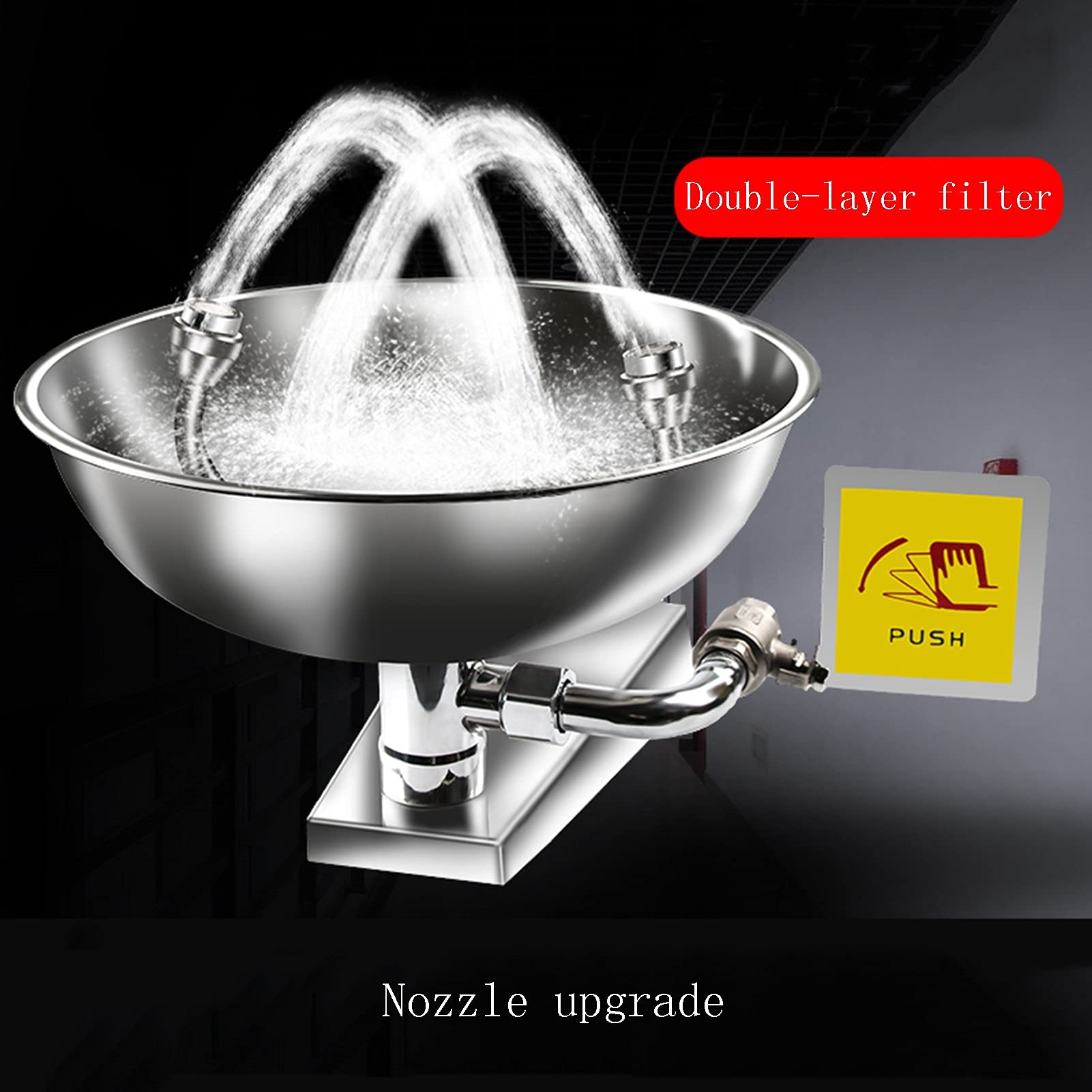 Station de Lavage oculaire d'urgence, Station de Lavage oculaire Murale en Acier Inoxydable avec Panneau de poussée Manuelle, Outil de Premiers Secours par Douche faciale, Fonctionnement mai