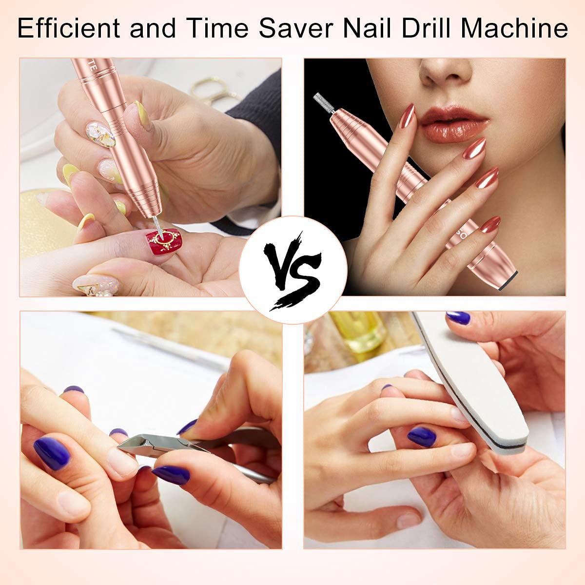 COSITTE Electric Nail Drill, USB Electric Nail Drill Machine for Acrylic Nails, Portable Electrical Nail File Polishing Tool Manicure Pedicure Efile Nail Supplies for Home and Salon Use, Gold