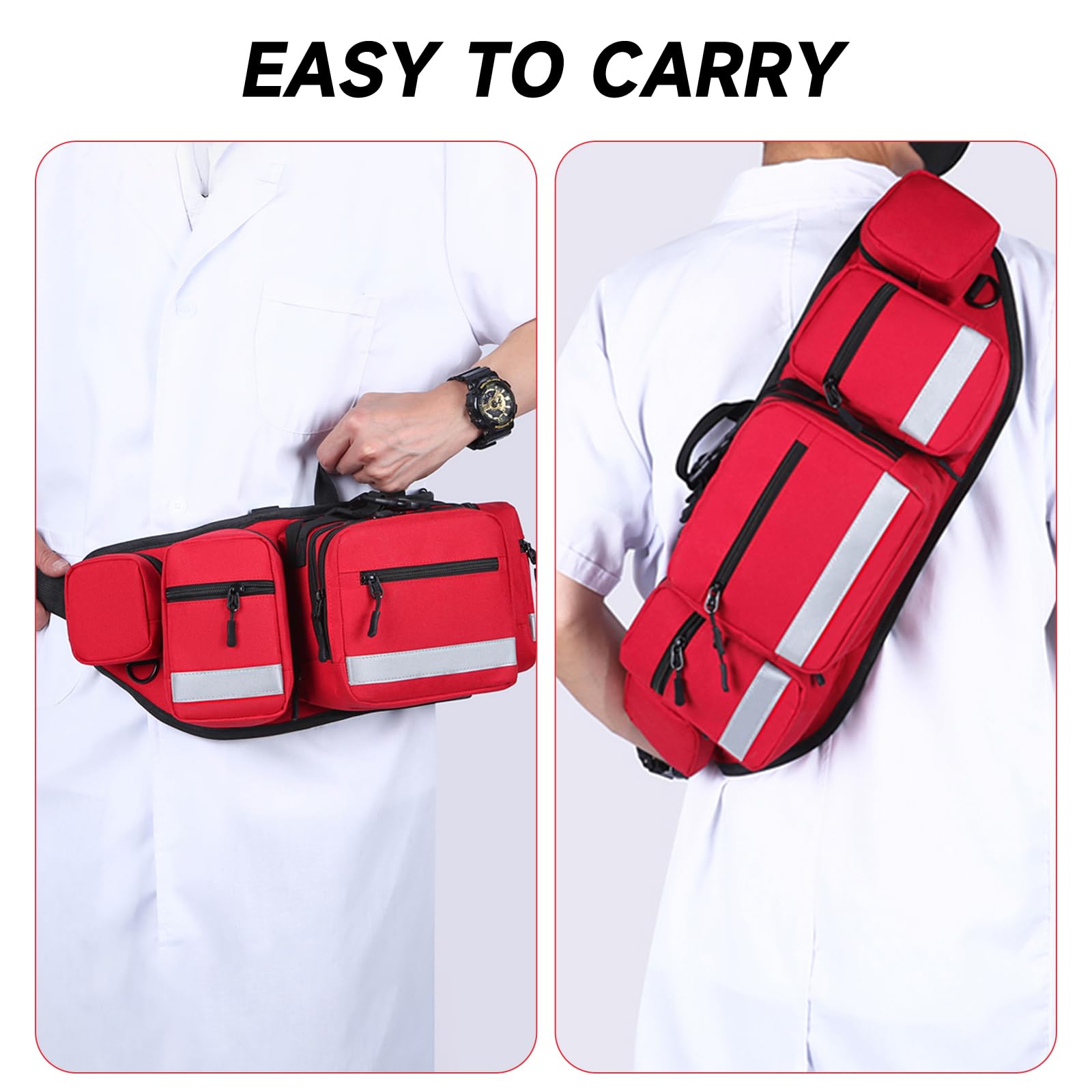 Riñonera grande de primeros auxilios, bolsas médicas de primeros auxilios EMS, bolsa de primeros auxilios vacía portátil con múltiples bolsillos internos y cinturón y hebilla ajustables, ideal para