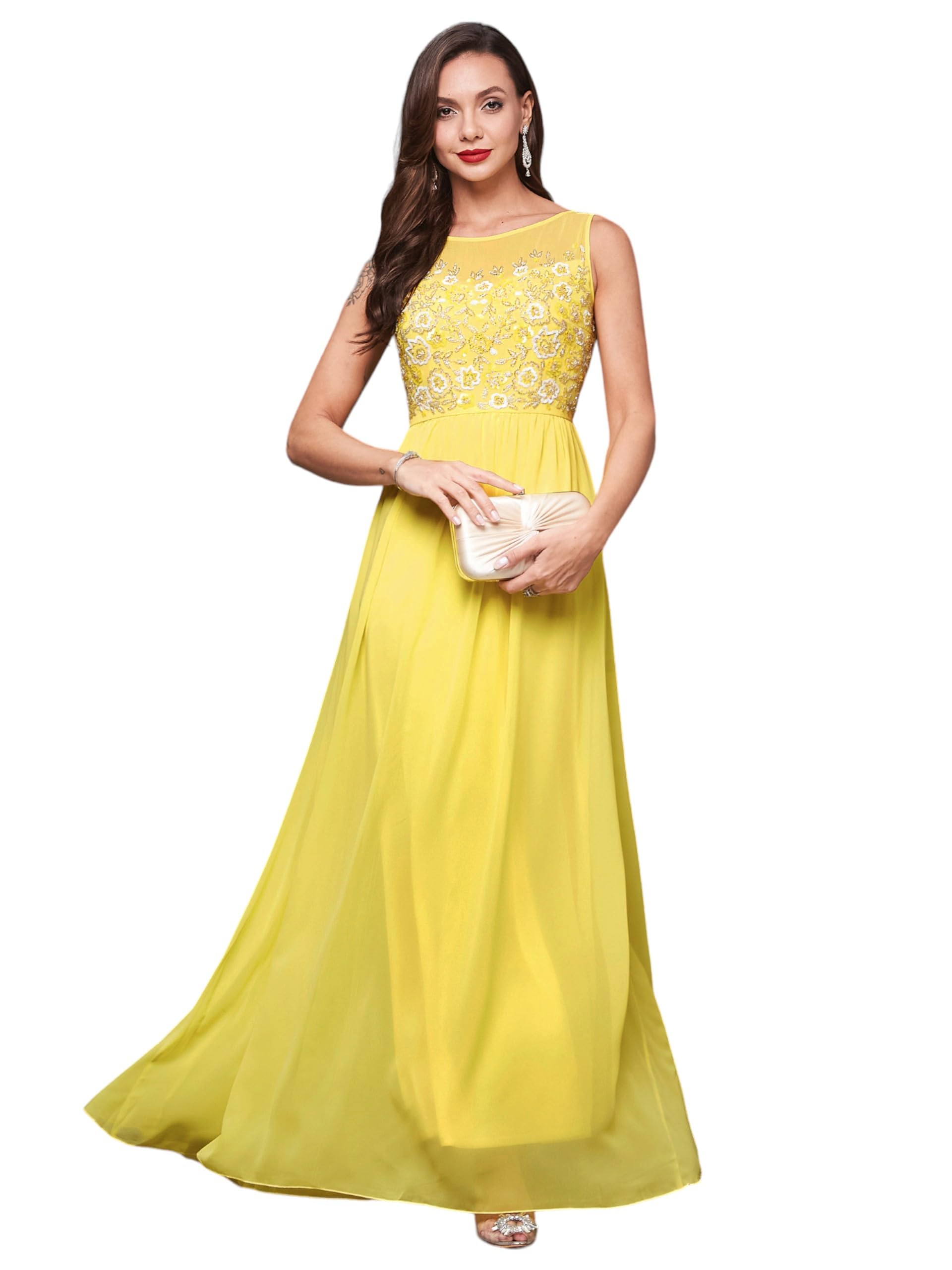 Miss Chase Women's Boat Neck Sleeveless Embroidered Georgette Maxi Dress (Plus Size) (Mcaw19D08-45-304-03, Light Yellow, S)