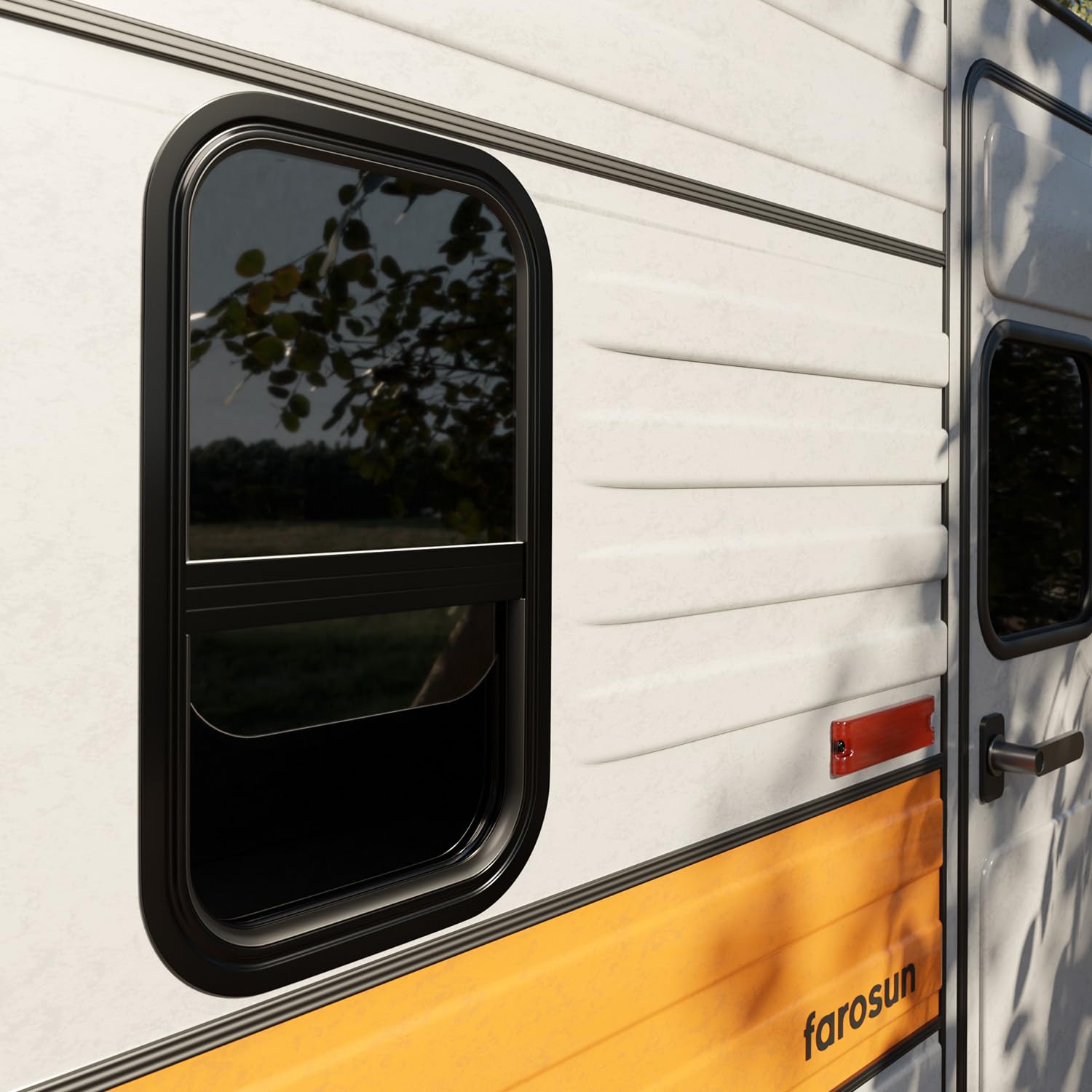 Wohnwagen Fenster 50x30 cm, E4, Schiebefenster für Wohnmobil und Caravan mit festem Insektenschutz, getöntem Sicherheitsglas, UV-beständig, Seitenfenster für Camper mit Aluminiumrahmen
