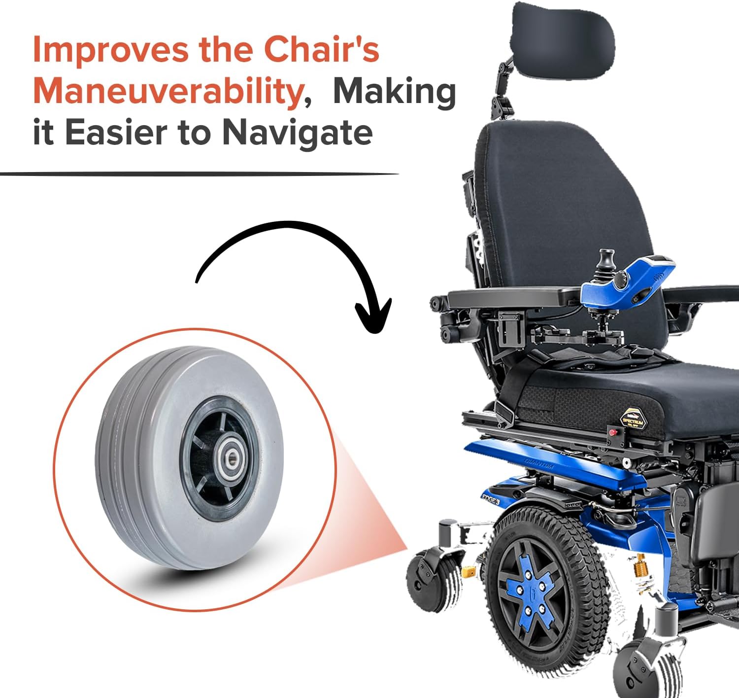 AlveyTech 6"x2" Front and Rear Caster Wheel for the Quantum Q6 Edge & Q6000Z Power Chairs - Replacement Wheels with Gray Ribbed Solid Tires, 638-2RS Bearings, Right or Left (WHLASMB2130 / TAGC2130)