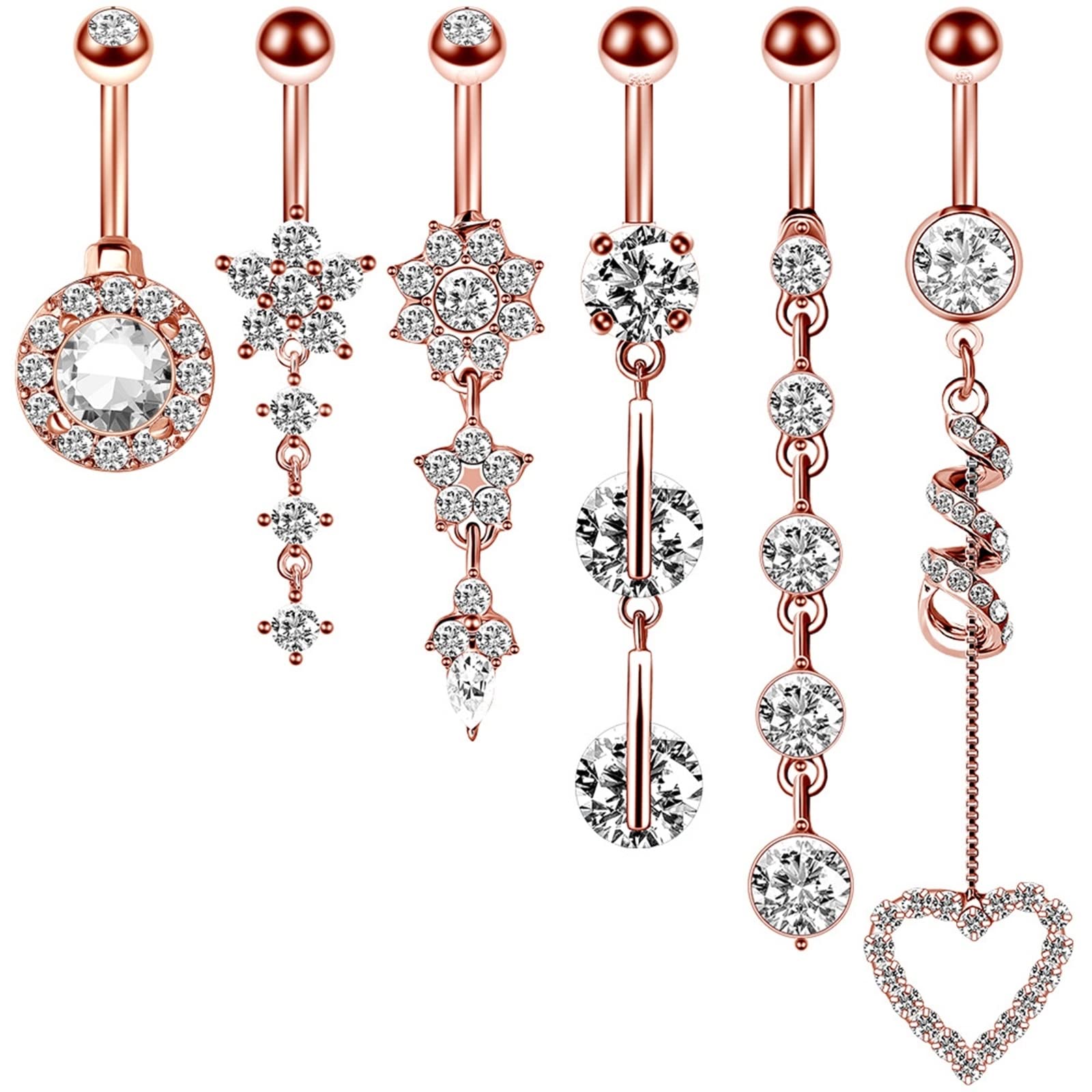 Banane Piercing Schmuck, Bauchnabelpiercing Glitzer Edelstahl 14G Bauchnabelpiercing Damen Zirkonia Runder Sternblumenherzentwurf