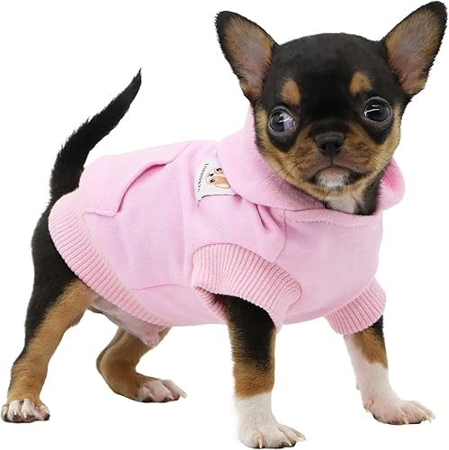 LOPHIPETS Sudaderas con capucha de algodón para perros pequeños, chihuahua, ropa para cachorros, abrigo para clima frío, color rosa, XXS