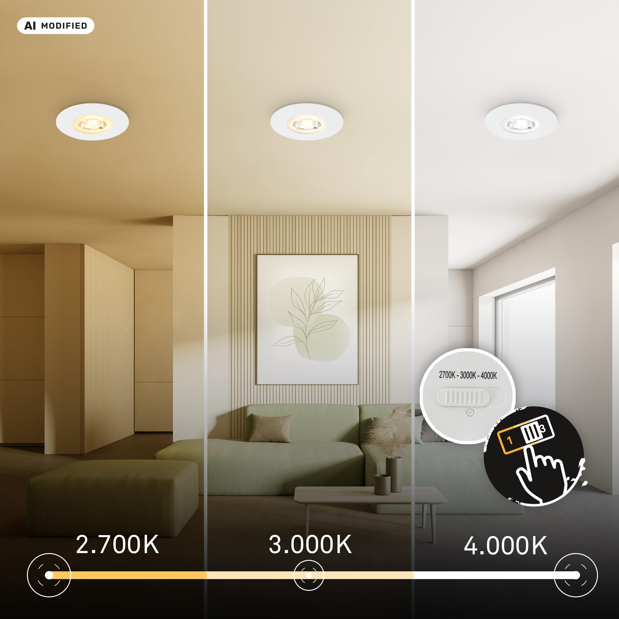 BRILONER - 3er Set LED Bad Einbaustrahler, Dimmbar, CCT, IP65, Weiß | Staub- und Strahlwasserschutz, Spot, Deckenspots, Einbauleuchten, Badspot, Deckenstrahler, 68mm Lochmass, 2700K-4000K