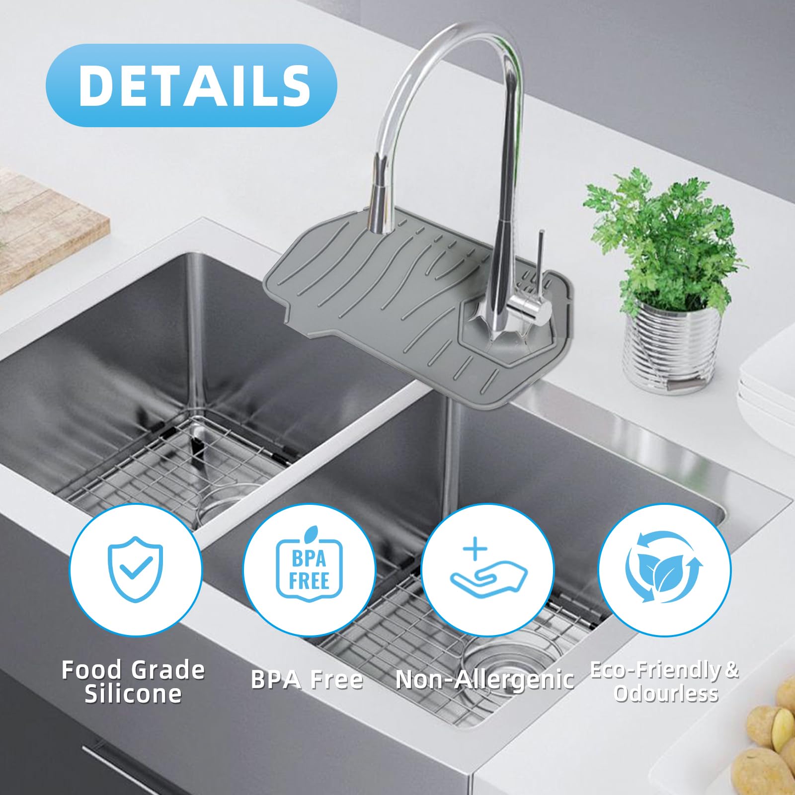 2 szt. Silikonowa mata do zlewu, 24,5 × 15,3 cm Kran Drain Pad do kranów o średnicy do 7,5 cm, silikonowa mata do ścieków składanych, mata do zlewu kuchnia i łazienka