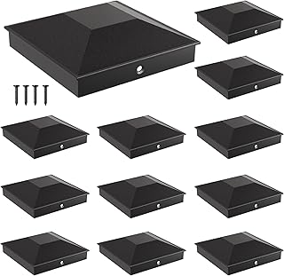 6x6 Post Caps for 5.5inx5.5in Wood Fence Post, Water-Proof UV-Proof Weather Resistance Durable PP Plastic Decking Post Top Cap Cover with Mounting Screws, 12 Pcs, Black