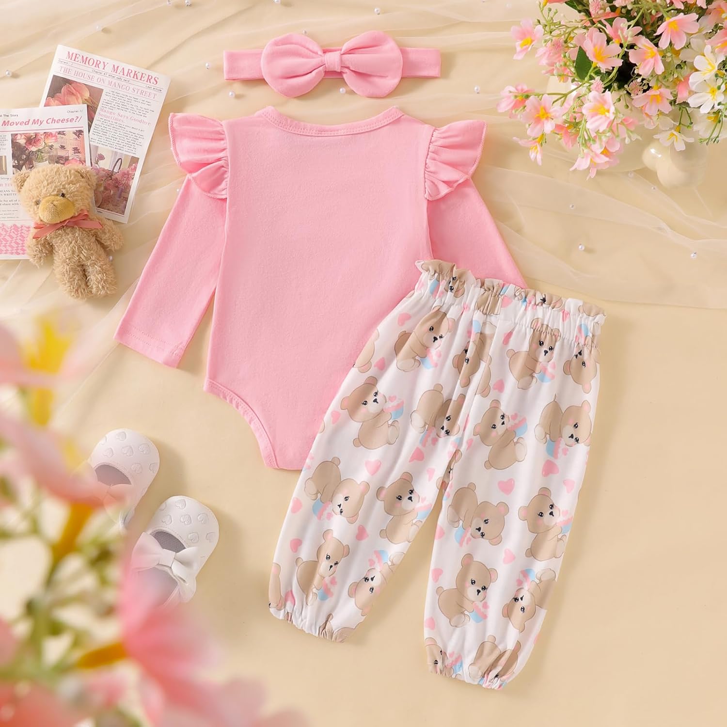 Baby Girl Clothes Newborn Girl Long Sleeves Romper Pants Headband Set Infant Outfits 3Pcs Spring Clothing - Image 7