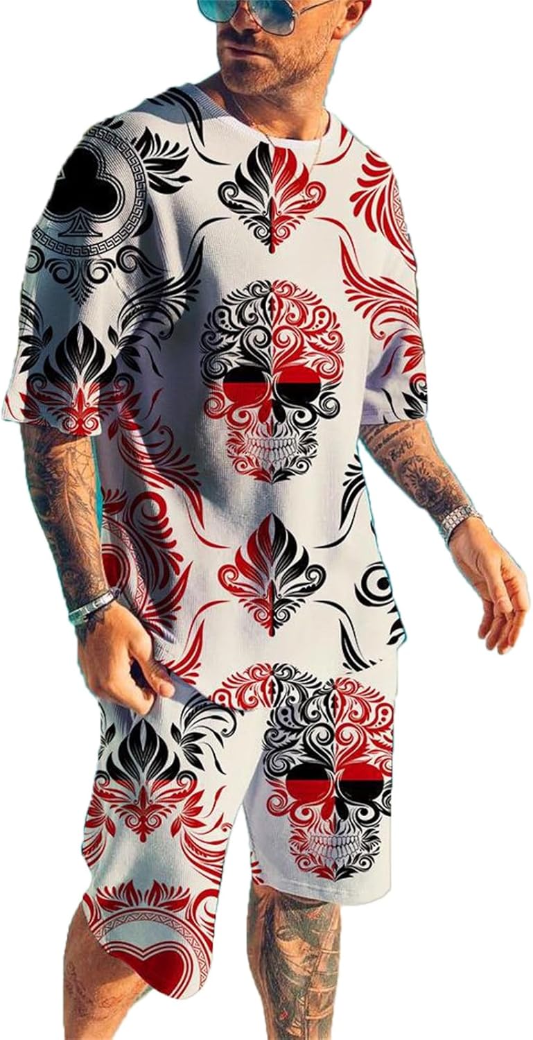 Tuta Estiva da Uomo Set Due Pezzi Poker K T-Shirt e Pantaloncini Stampati in 3D Set Completo da Hip-Hop alla Moda
