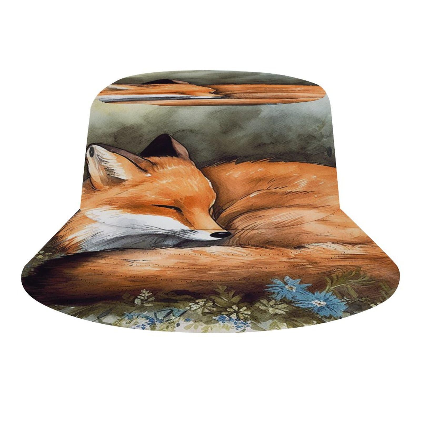 A Sleeping Fox Sun Hats Wide Brim Bucket Hat UV Protection Hat for Fishing Hiking Beach Garden Black