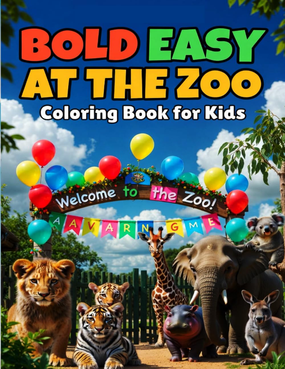 Bold & Easy Zoo Coloring Book for Kids: Big Simple and Fun Zoo Animal Designs for Toddlers Preschoolers and Beginners