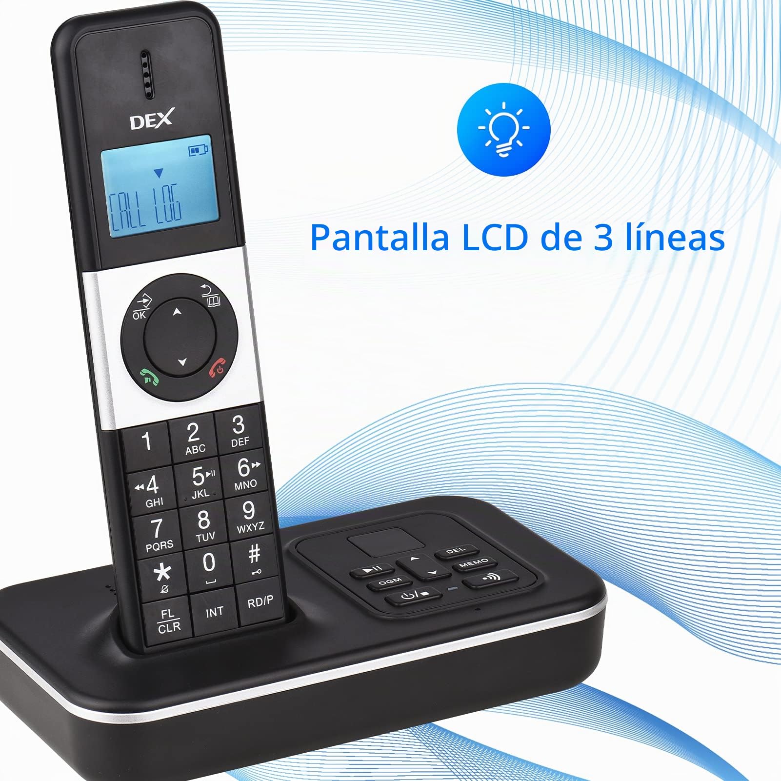 Teléfono Fijo Inalámbrico,D1002 Tam-T Teléfono Inalámbrico de 3 Auriculares con Contestador Automático Identificador de Llamadas/Llamada en Espera Pantalla LCD de 1,6 Pulgadas Pantalla