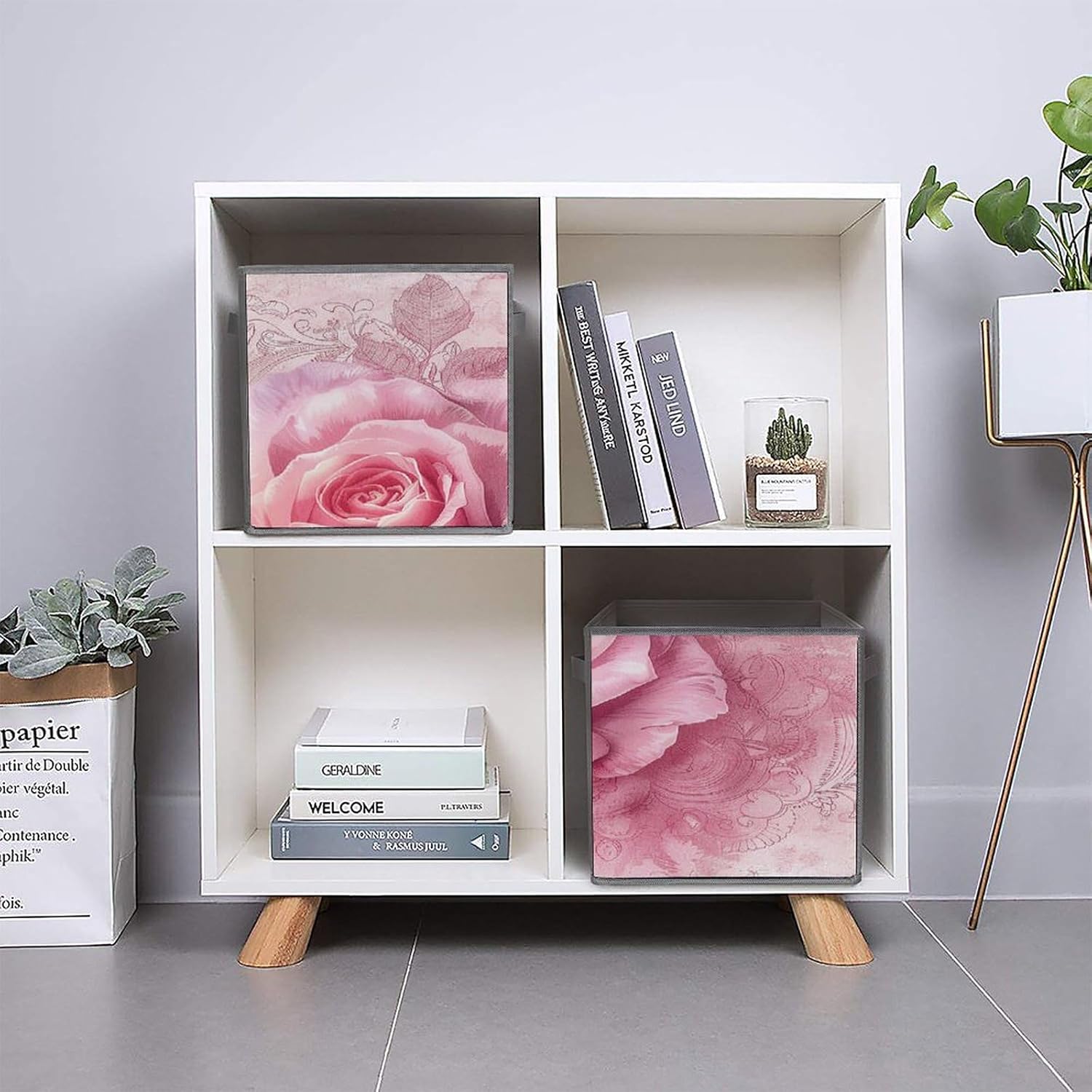 Multi Use Organizer Bins, Delicate Peach Butterfly Printed Storage Bins, Foldable Storage Baskets Are Suitable For Bedrooms, Offices, And Cars