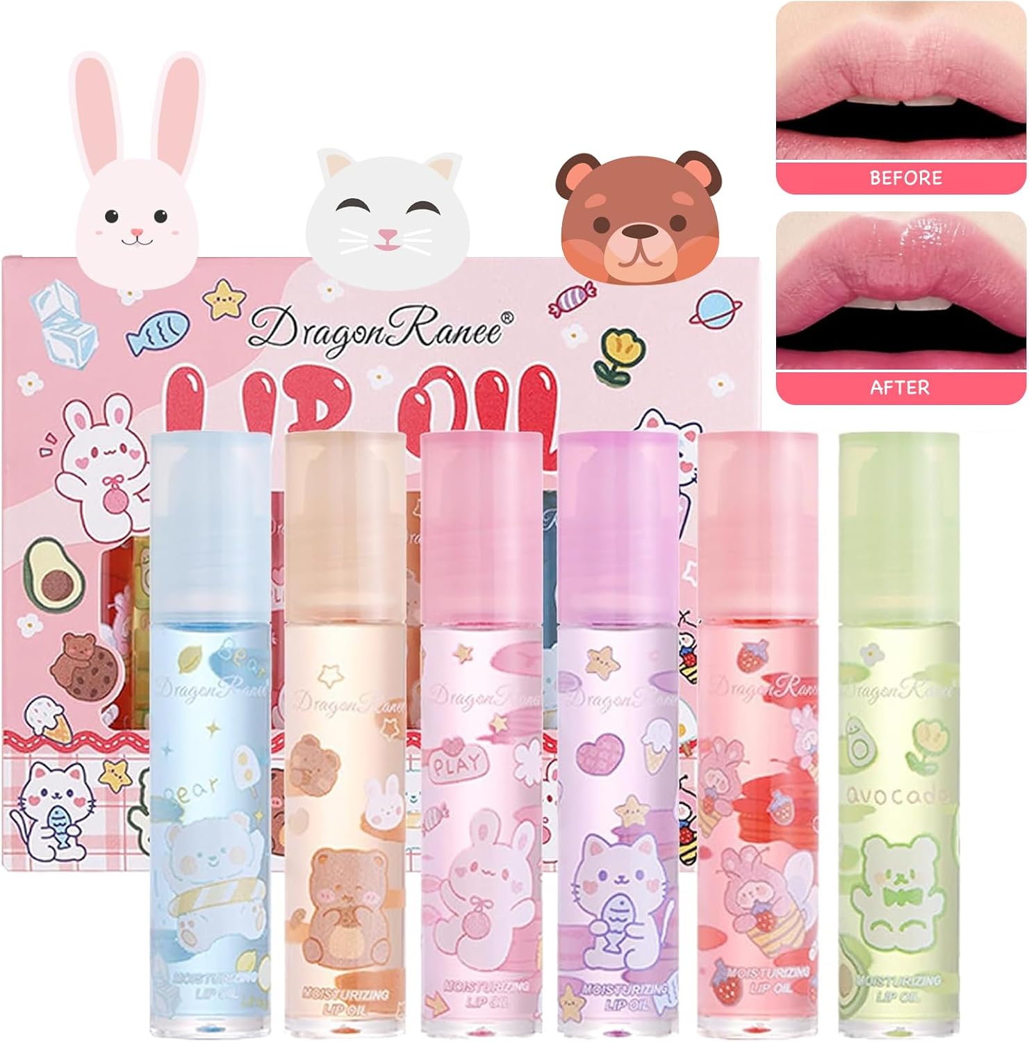 Ninnyi 6 PCS Lip Gloss Sets for Teenage Girls, Mini Fruit Lipgloss Pack for kids, Long Lasting Lip Glow Balm Lip Care