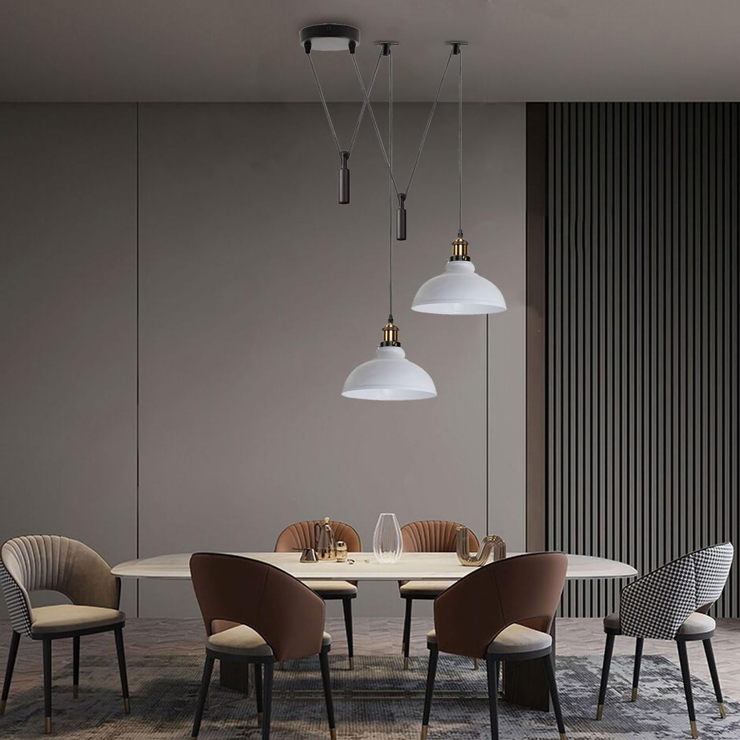 LEDSone Hängeleuchte Industrie-Stil – Höhenverstellbar, 2 M Kabel, E27 Fassung, In Grau, Mit Seilzug