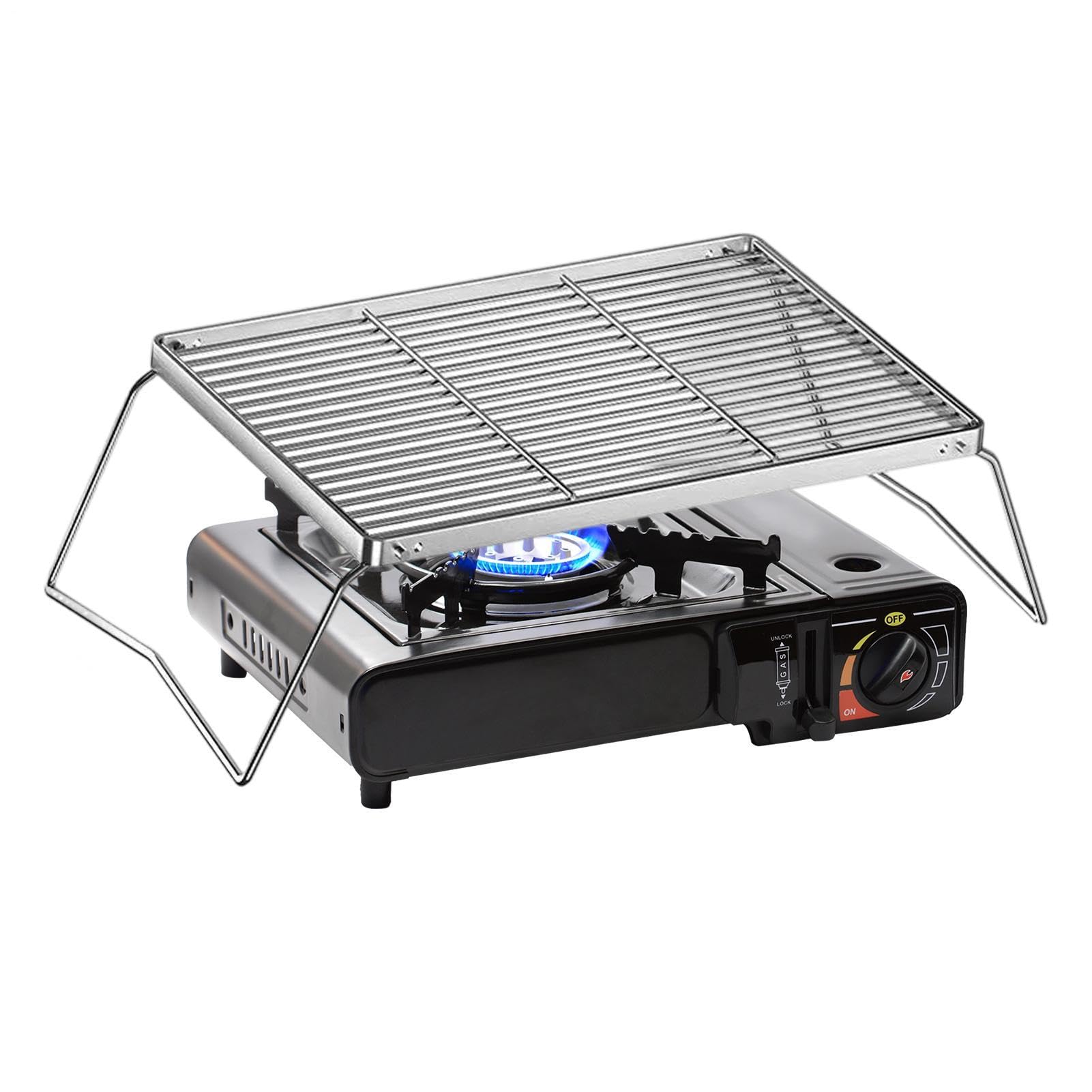 Parrilla para fogata de acero inoxidable regulable en altura para barbacoa de camping
