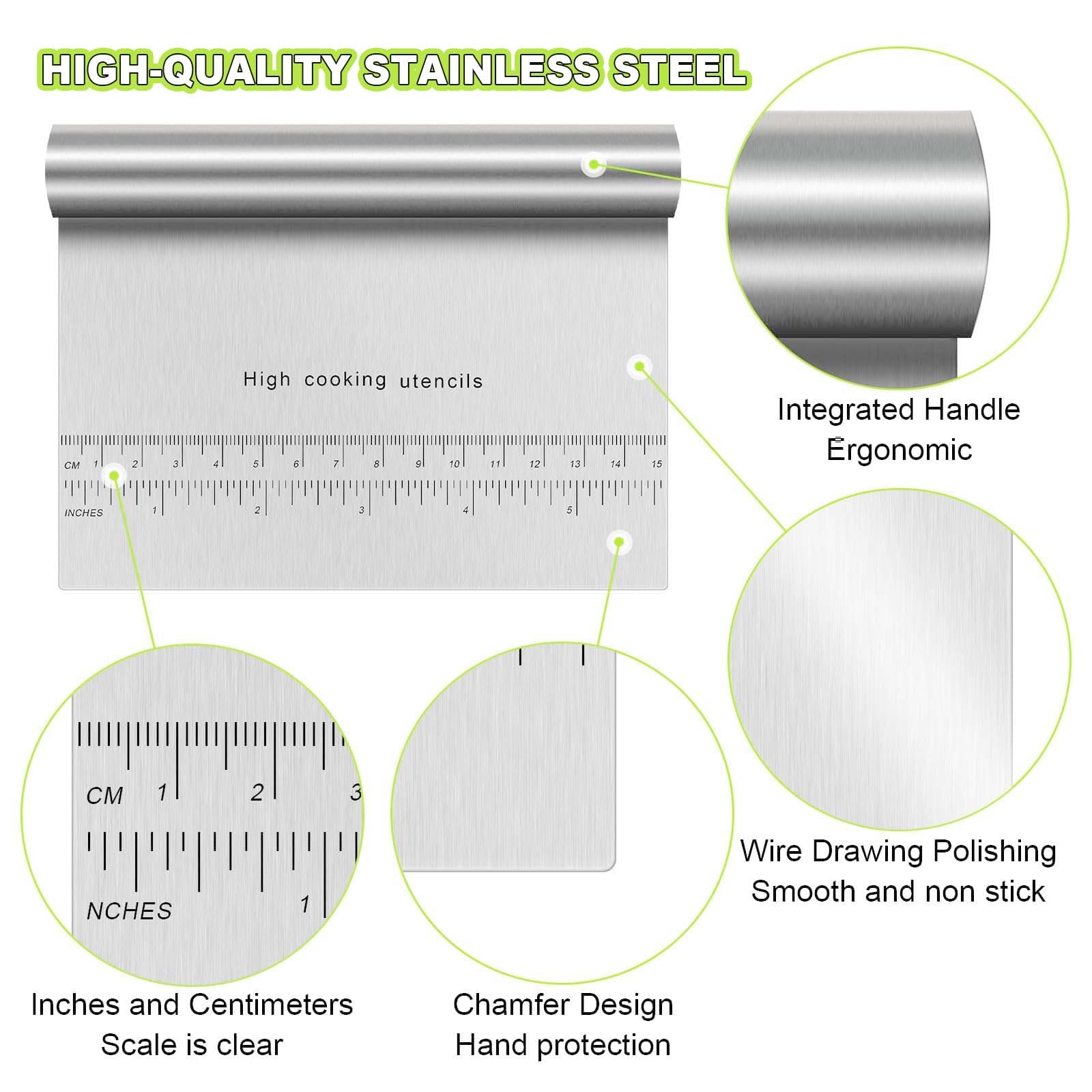 Set Di 3 Spatole Per Pasticceria: 1 In Acciaio Inox Con Righello E 2 In Plastica Per Impasto, Pizza, Pane