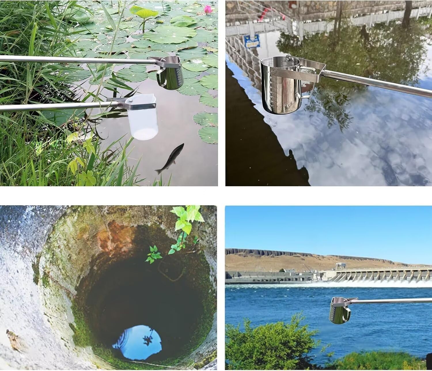Pértiga telescópica de acero inoxidable for muestreo de agua,cucharón extensible análisis de agua,muestreo de laboratorio y monitoreo ambiental,varilla de recolección retráctil.