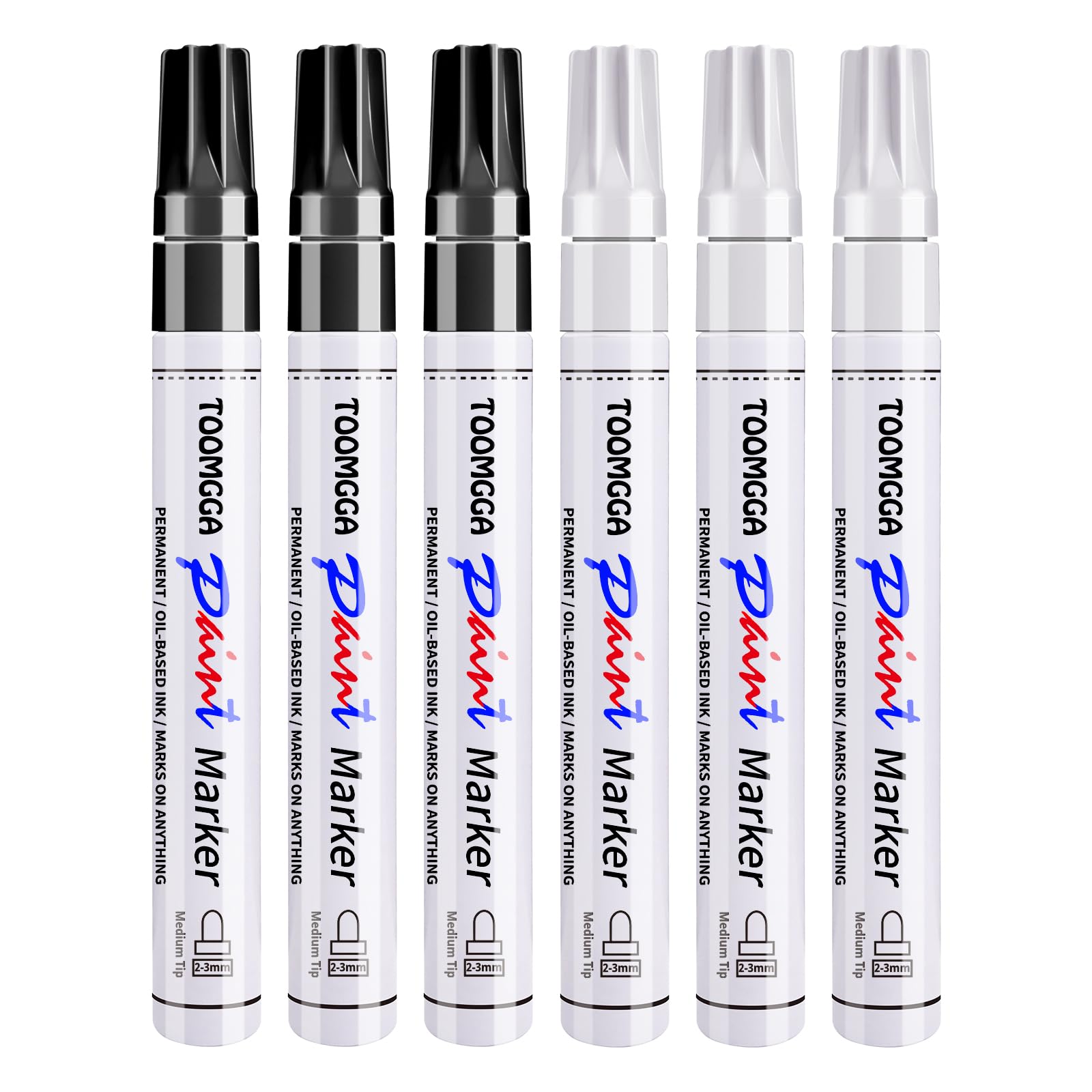 Rotuladores permanentes blancos y negros, paquete de 6 marcadores de pintura a base de aceite, punta media, bolígrafos de secado rápido para madera, metal, pintura de roca, tazas, lienzo, ropa