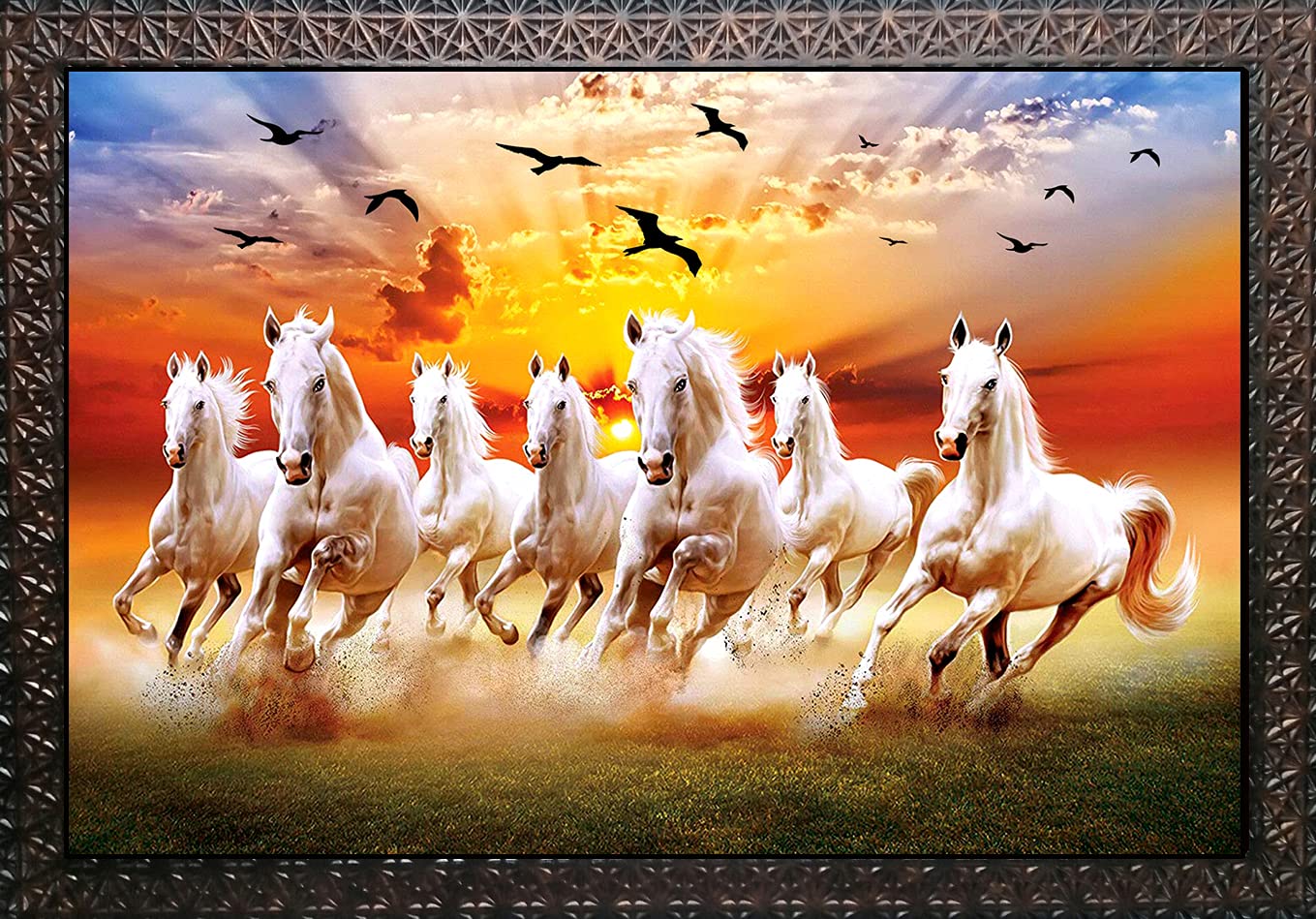 PARI ARTS Beautiful Wall Painting 7 Seven Vastu Running Horses Art