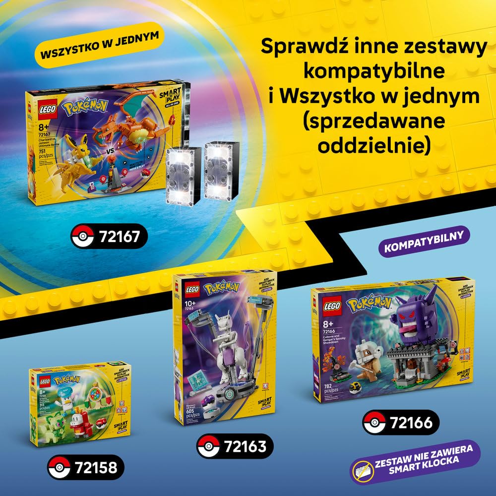 LEGO Pokémon SMART Play: Ucieczka z laboratorium Mewtwo 72163 | Interaktywna zabawka z figurką Pokémona z klocków, zestaw kompatybilny, prezent dla dzieci 10+, 1 SMART Tag, 605 elementów
