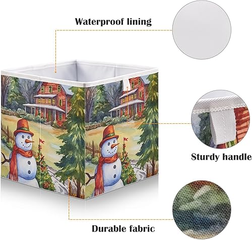 Miniatura 3 de Emelivor Christmas Snowman Farmhouse Cube Storage Bin Fabric Storage Cubes Foldable Storage Box Large Closet Organizers Baskets Containers for