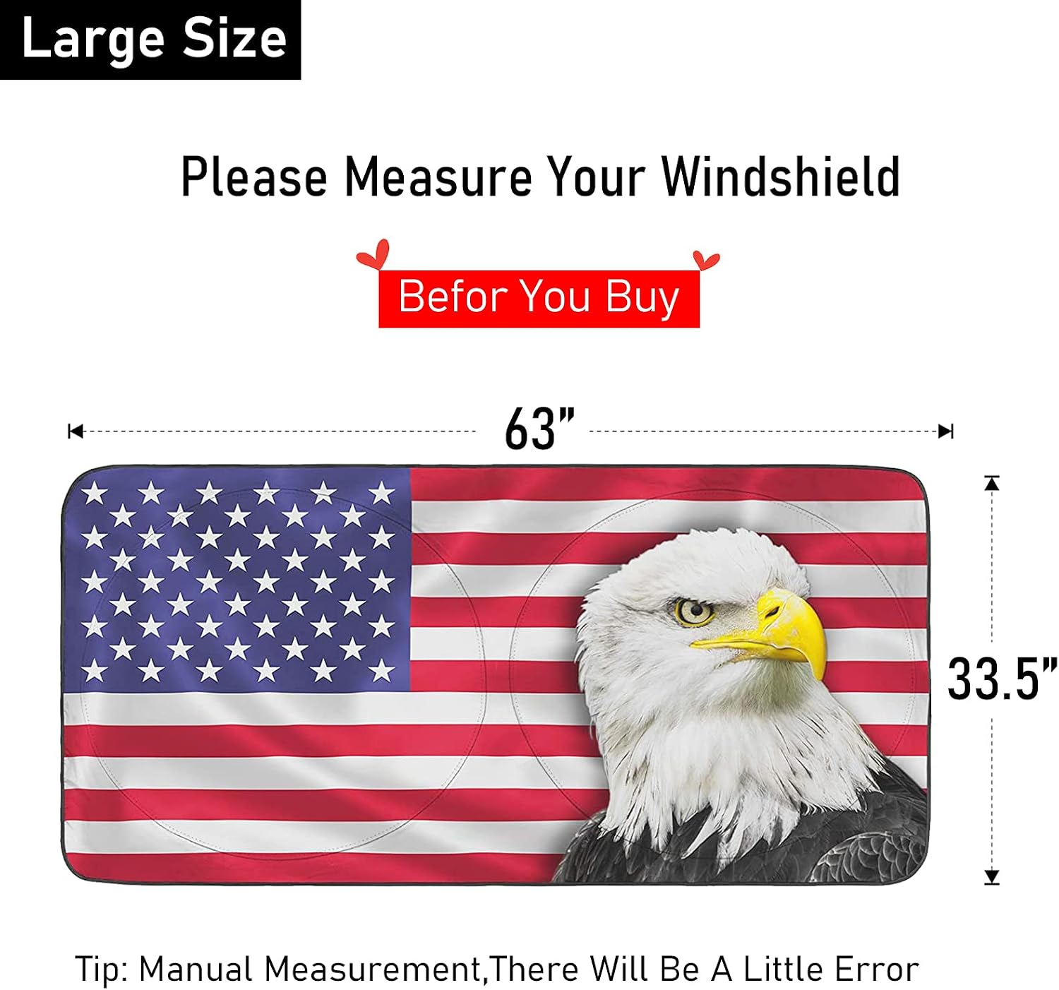 Insoria Windshield Sunshade Block UV Rays Foldable Sun Shield Keeps Your Car Cool Easy to Use Car Accessories Fits Most Car Windshields Flag 63" x 33.5"