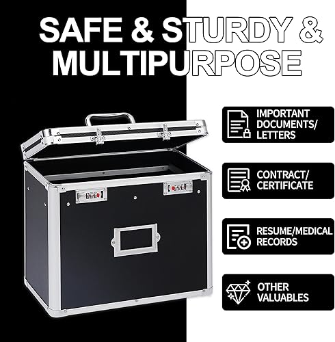 Miniatura 6 de Caja de archivos de almacenamiento de aluminio con cerradura, bolsas de almacenamiento de bloqueo portátiles con cerraduras de doble combinación