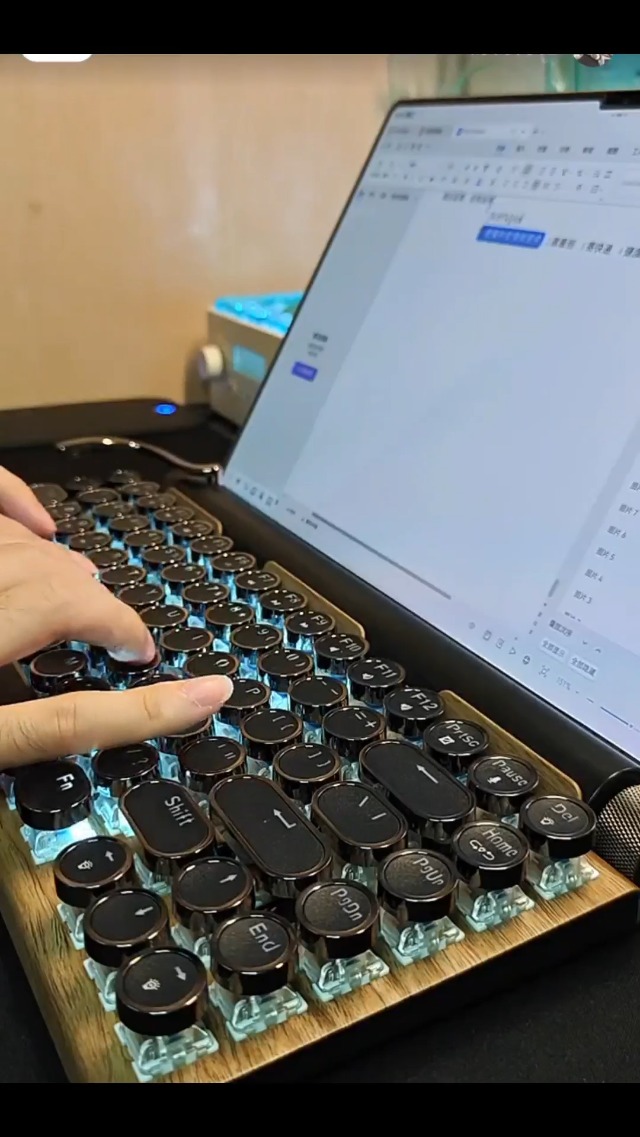 Amazon | OUSEITECH タイプライター型 メカニカルキーボード 青軸 LED
