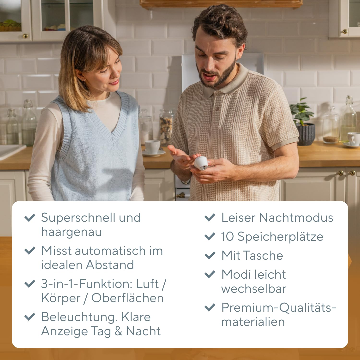 B.Well Swiss Kontaktloses Infrarot-Thermometer TH-7000, 3in1-Temperaturmessgerät für den Körper, Wasser, Luft und Oberflächen von 0-100 °C, Mit Abstandssensor und Nachtmodus, Schweizer Qualität