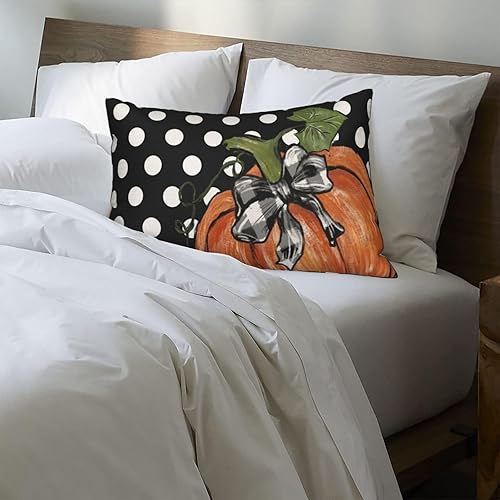 Miniatura 280 de Juego de 2 fundas de almohada de otoño de 18 x 18 pulgadas, hojas de arce de calabaza y búfalo a cuadros, decoración de otoño, de lino, Acción