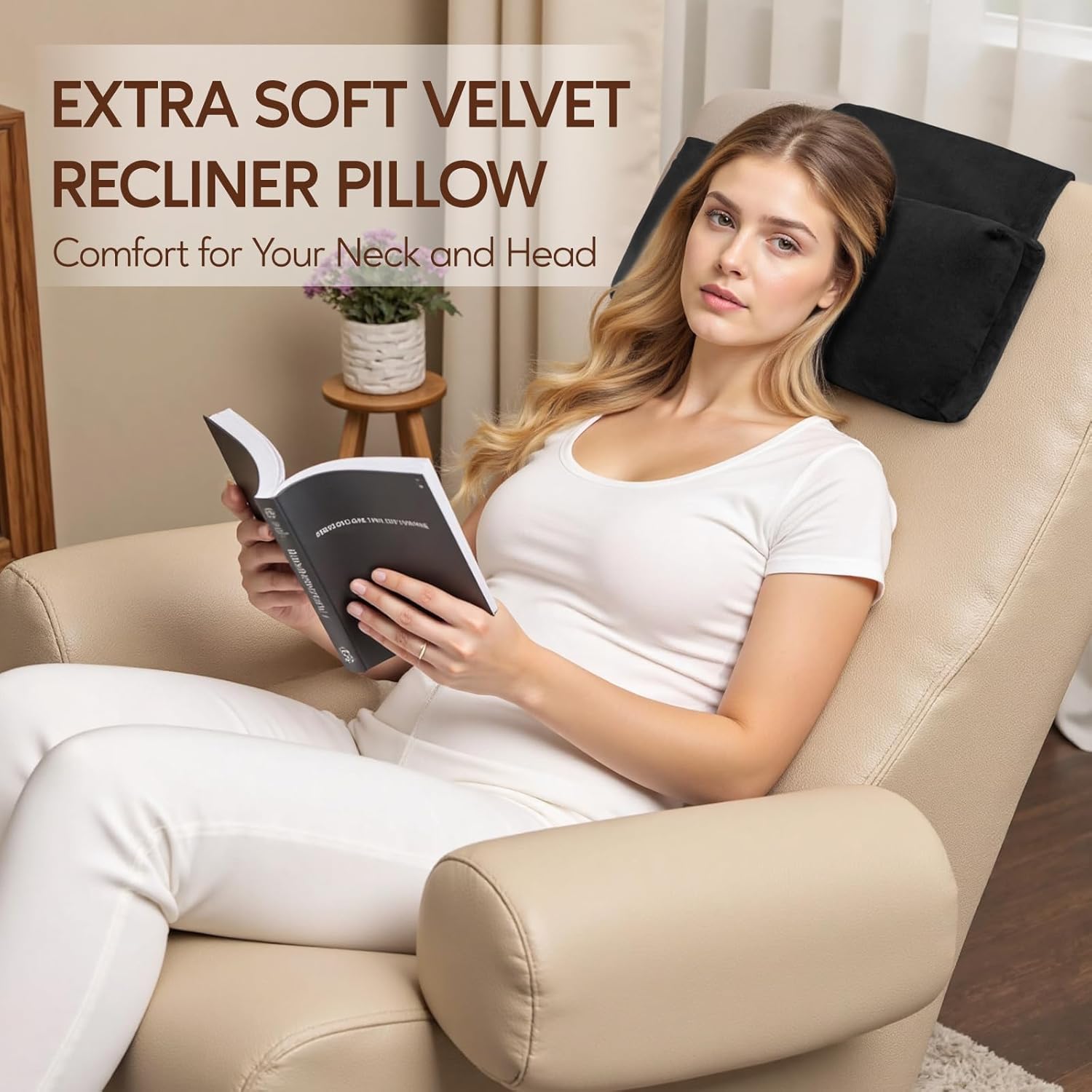 Neck Pillow for Recliner Chair, 14" Adjustable Recliner Pillow for Headrest, Soft Velvet Non-Slip Head Pillow for Recliner, Couch, Chair, Sofa