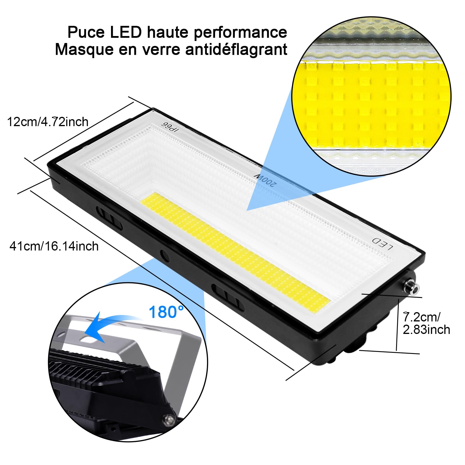 CREATESTAR Projecteur Exterieur LED 200W 20000LM Spot LED Extérieur,IP66 Imperméable 6500K Blanc Froid pour Terrasse, Jardin, Cour, Parc, Garage