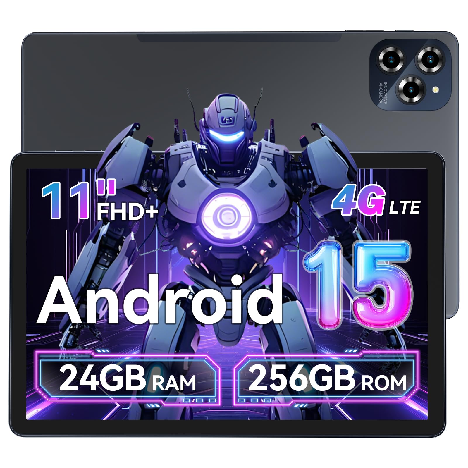 KINGRID W90 Tablet Android 15 con SIM - 24 GB+256 GB(4 TB TF), Unisoc T615, 11 Pollici FHD+, 8000 mAh/18 W, 16 MP+8 MP, Gemini AI, Widevine L1, Face ID, Tablet con 4G SIM e 5G WIFI