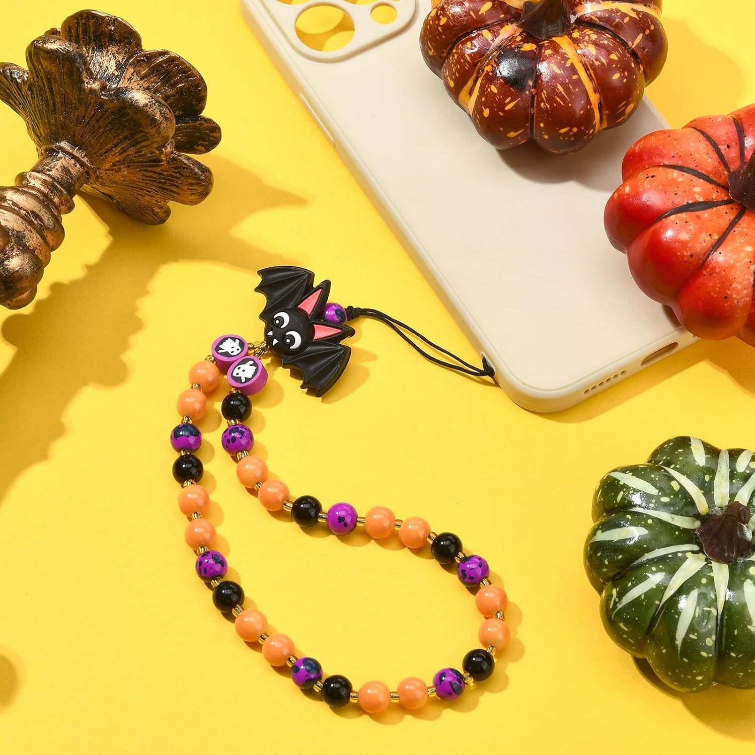 BEEFLYING Beaded Phone Charm Wrist Straps Y2K Phone Bracelet Lanyard, Cute Cyrstal Butterfly Flower Cellphone Wristlet Strap for Keychain Bag Charm image 4