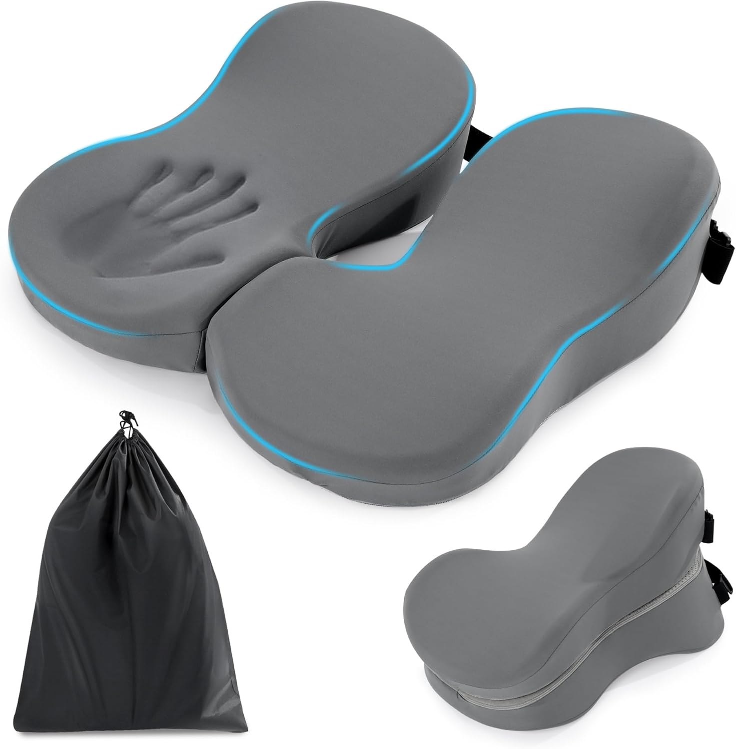 BALAPET Breathable Seat Cushion for Office Chair, Thick Memory Foam Pilonidal Cyst Cushion with Adjustable Staps, Relieving Pressure Tailbone Sciatica Back Pain for Long Sitting Office Game, Car
