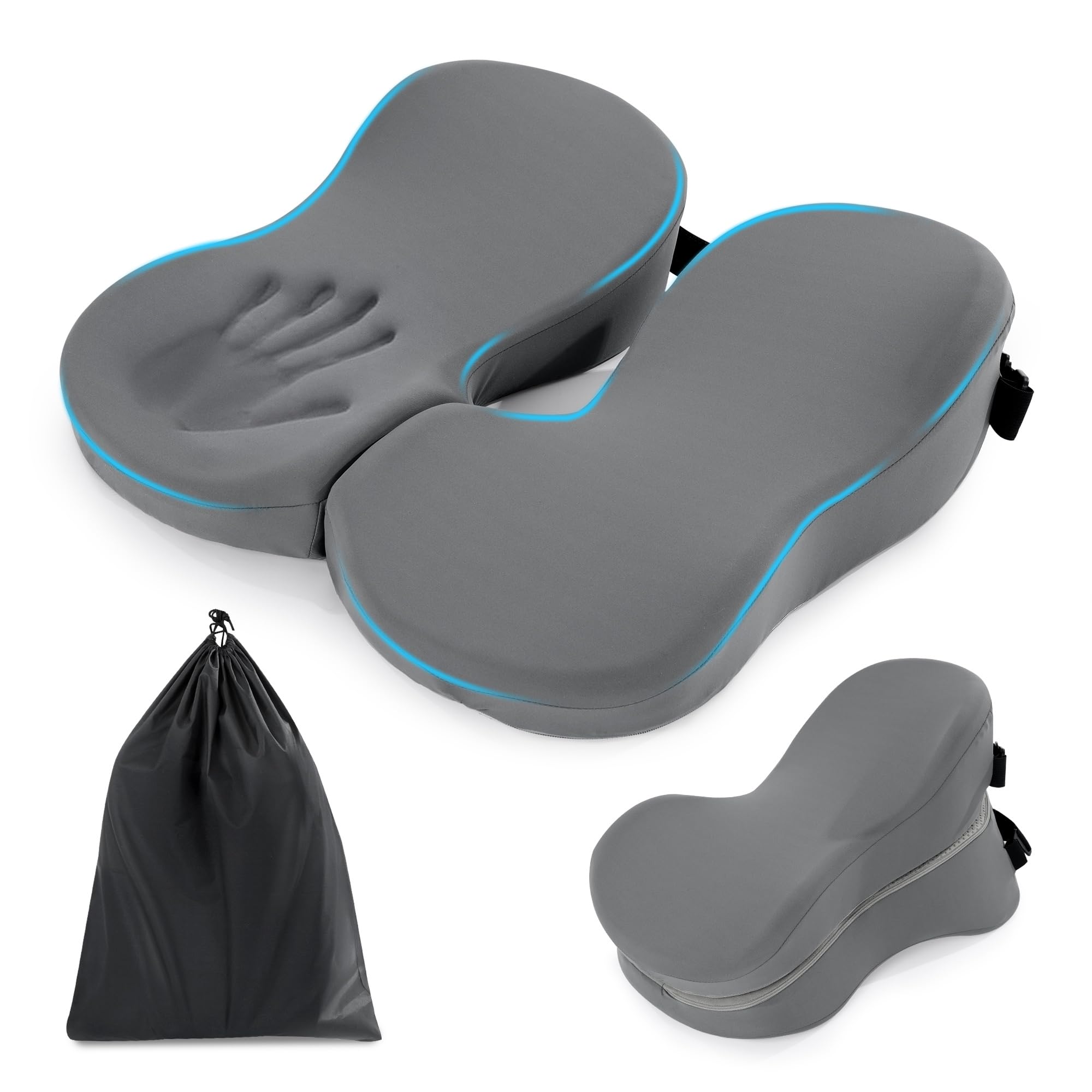 View 1 of ****RECOMENDED FOR PARTS ONLY 1/2 SEAT CUSHION/ MISSING OTHER HALF*** BALAPET Breathable Seat Cushion for Office Chair, Thick Memory Foam Pilonidal Cyst Cushion with Adjustable Staps, Relieving Pressure Tailbone Sciatica Back Pain for Long Sitting Office