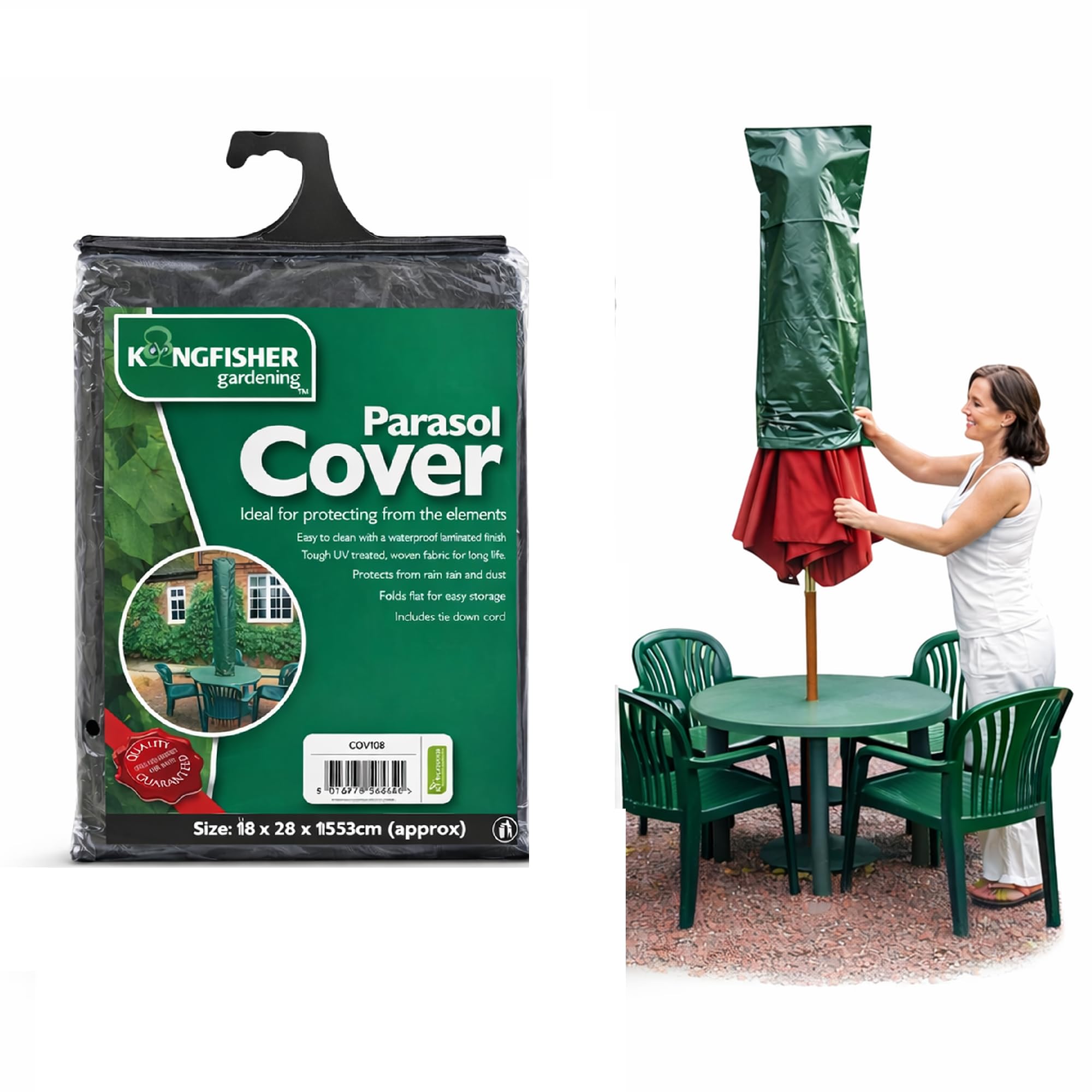 ZINNIAUK Kingfisher Parasol Cover, Waterproof Outdoor Patio Umbrella Cover, UV Treated, Heavy Duty Garden Furniture Protector with Drawstring, All Weather Protection - 28 x 28 x 153cm (Approx.)