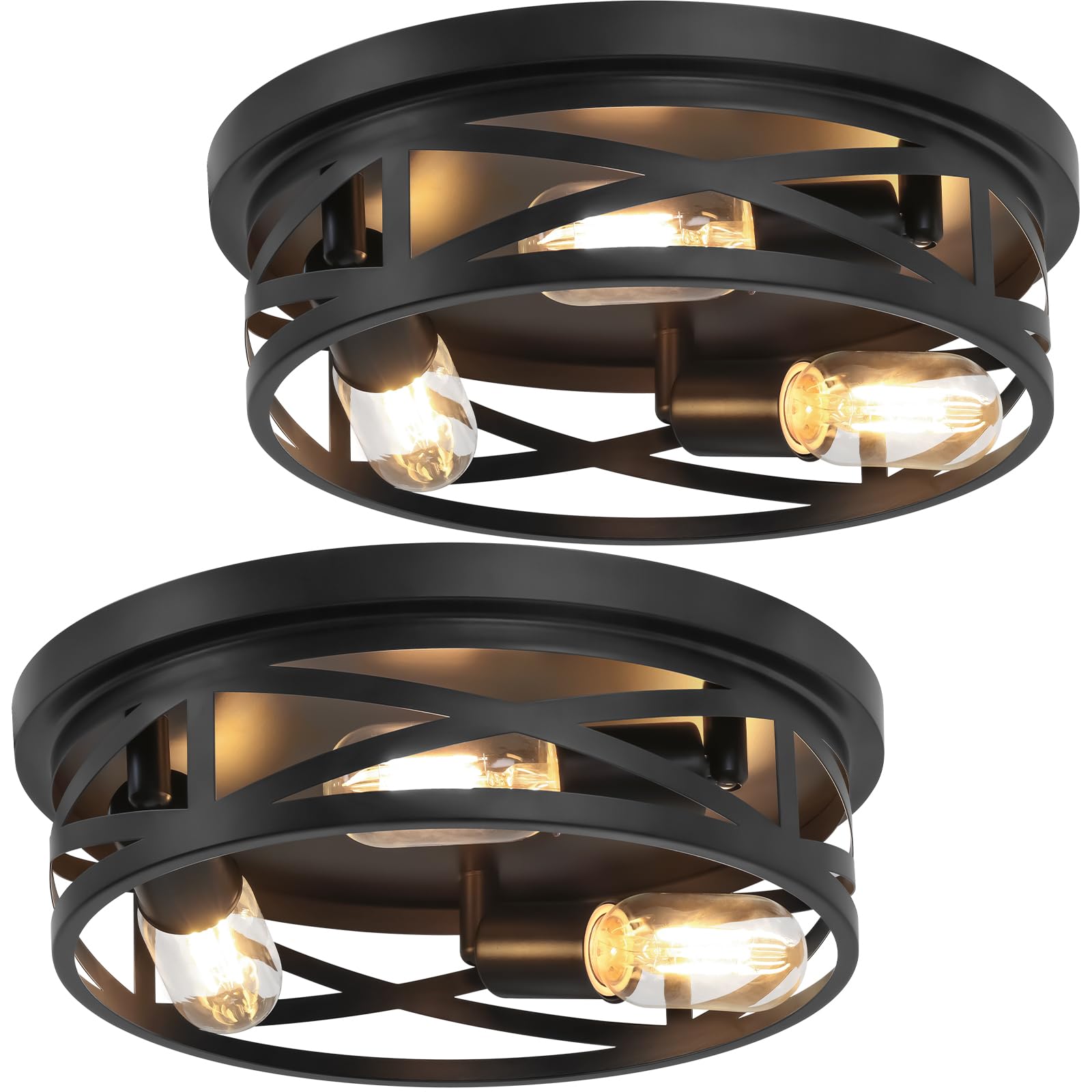 13-Inch Farmhouse Ceiling Light Fixtures 2-Pack 3-Light Black Flush Mount Ceiling Light Kitchen Lighting Fixtures Ceiling with Adjustable