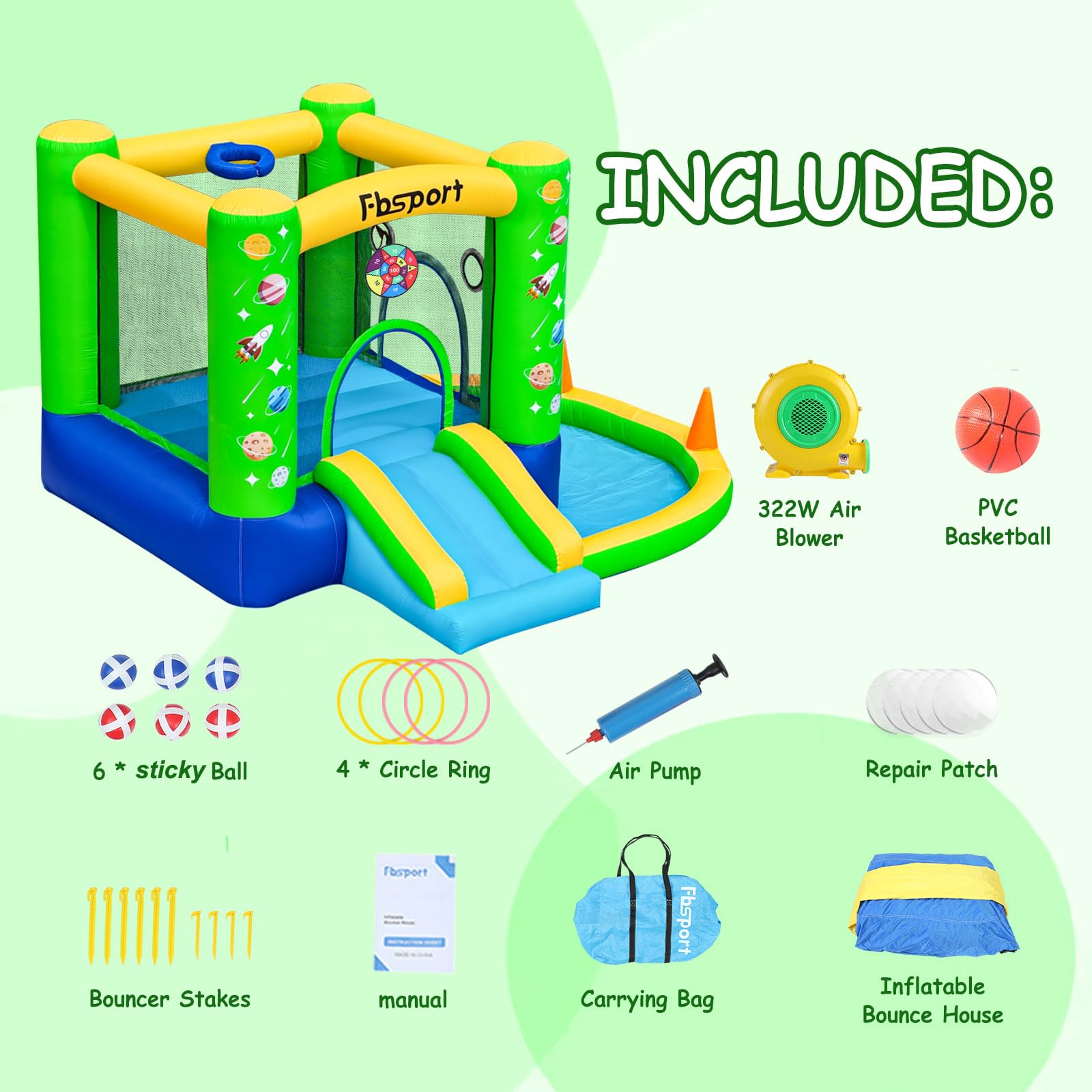 castillo hinchable para niños castillo hinchable acuatico de agua con Ventilador tobogán seco y de Agua, Adecuado para niños, Castillo Children's Bouncy para Uso Interior o Exterior 285 x 254 x 165 cm