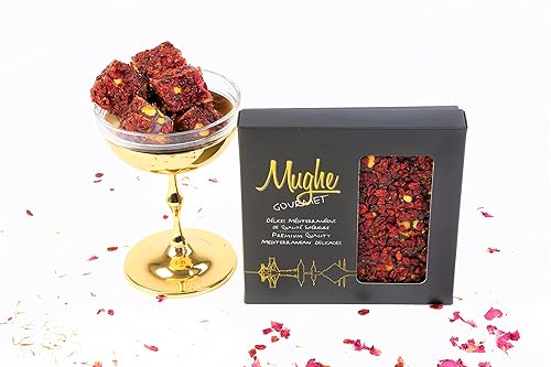 Miniatura 3 de Mughe Gourmet Delicia turca de agracejo Zereshk de lujo con sabor a pistachos y granada, 13 onzas, 20 unidades, caja de regalo gourmet,