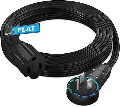 Maximm 360 Rotating Plug Extension Cord - 10ft Flat Design, Space-Saving Low Profile for Under Carpet Black
