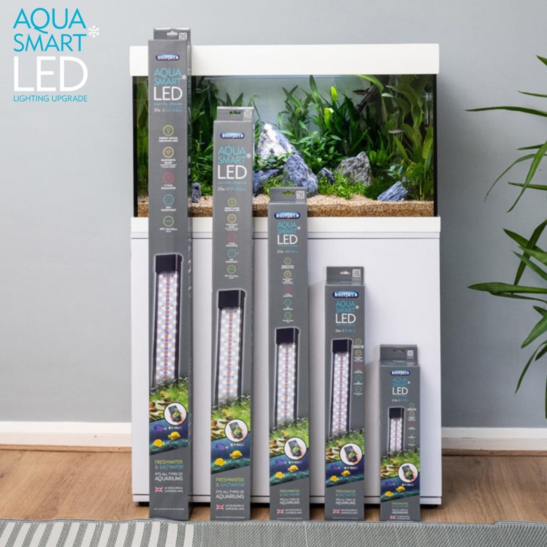 Interpet Aqua Smart LED de 37 W, ajustable 122-143 cm, luz para pecera de acuario, Bluetooth o control manual, opciones de ajuste múltiple, para agua dulce y salada