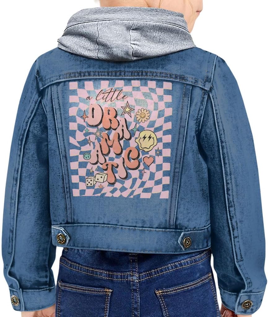 A Little Dramatic Toddler Hooded Denim Jacket - Gift for Daughter - Kids Clothing - Denim with Gray, 12-18 Months
