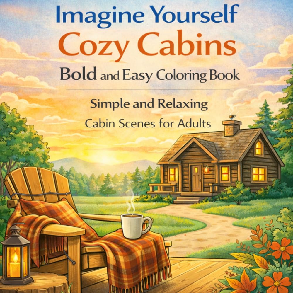 Imagine Yourself Cozy Cabins Bold and Easy Coloring Book: Simple and Relaxing Cozy Cabin Scenes for Adults (Imagine Yourself Coloring Series)